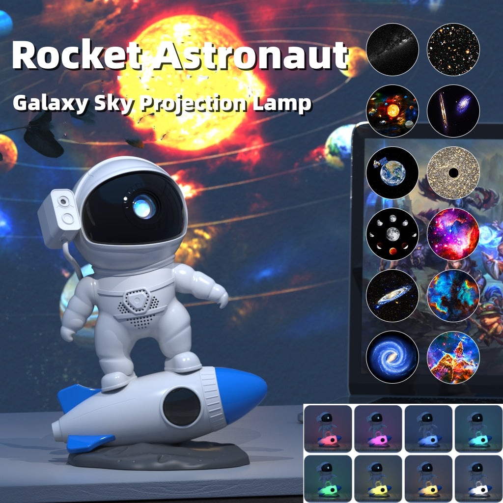 Astronaut In A Rocket Galaxy Sky Projector Lamp Desktop